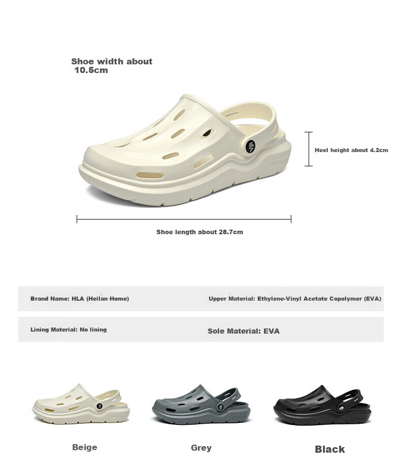 HLA Sandals, Men's Casual Hole Shoes, Closed-Toe Slippers HAALXM2EBK017, Gray, Size 42/43 (Dual Size) 4