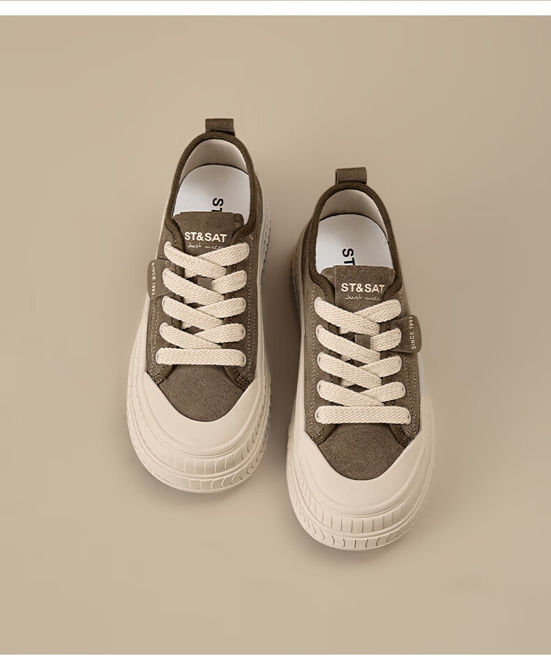 St&Sat Women's Platform Sneakers 2025 New Autumn Winter Height Increasing Casual Retro Slip-On Soft Sole Canvas Shoes 11