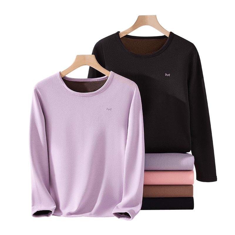 MiiOW [Combed Cotton] Women's Thermal Underwear Set, Fleece-Lined Thick Autumn Top And Bottom, Women's Warm Cotton Clothing And Pants Set