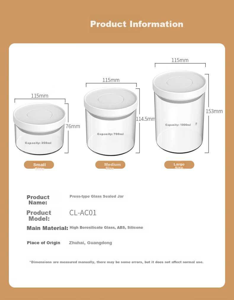 CLITON Glass Airtight Container, Push-Button Coffee Bean Storage Jar, Refrigerator Storage for Grains, Tea Leaves And Dried Goods, Food Preservation Container, 1000ml 20