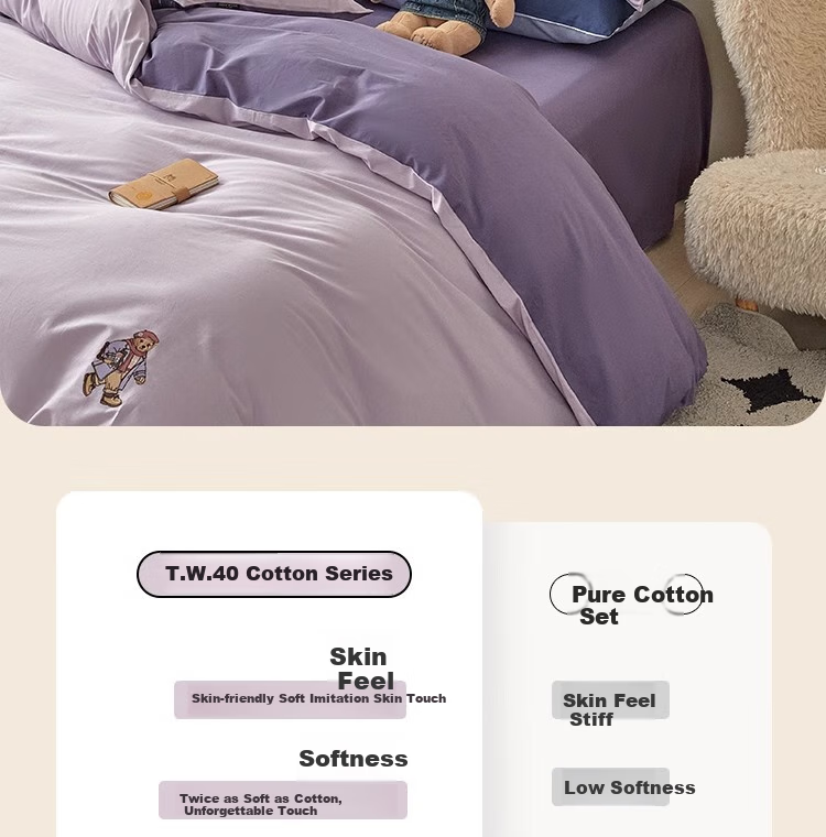 Teenie Weenie Class A Pure Cotton Three-Piece Set, All-Cotton Washed Cotton Single Bed Sheet, Duvet Cover, Bedding for Student Dormitory, 1.2m Bed, Gray Purple + Dark Purple 14
