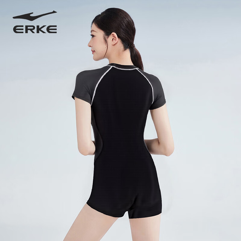 ERKE Women's One-Piece Square-Leg Conservative Swimsuit Slimming Tummy Control Professional Racing Swimwear