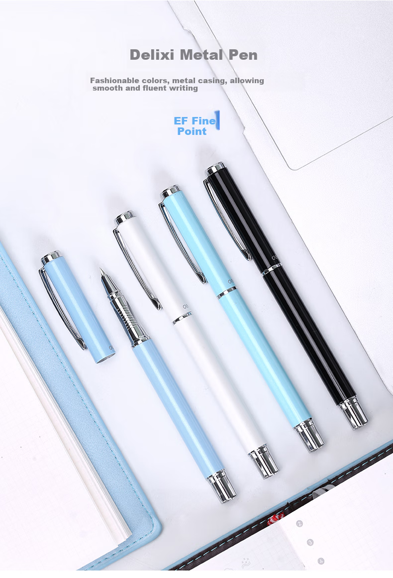 Deli EF Dark Tip Fine-Tuned Posture-Correcting Fountain Pen, Ergonomic Pen, Signature Pen, Metal Student Calligraphy Ink Pen, Black, Birthday Gift, EF Tip (Approximately 0.38mm) 1