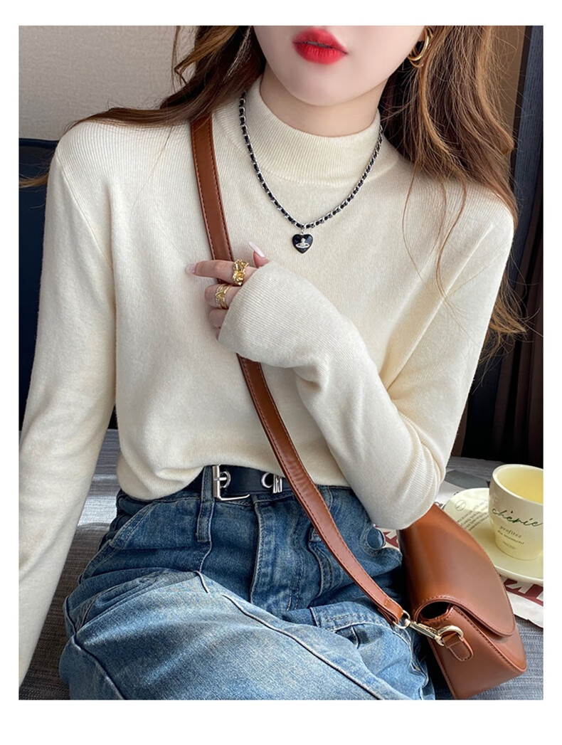 YUZHAOLIN Women's Half Turtleneck Base Shirt Autumn Winter 2025 New Knitted Lazy Style Soft Sweater Black 3