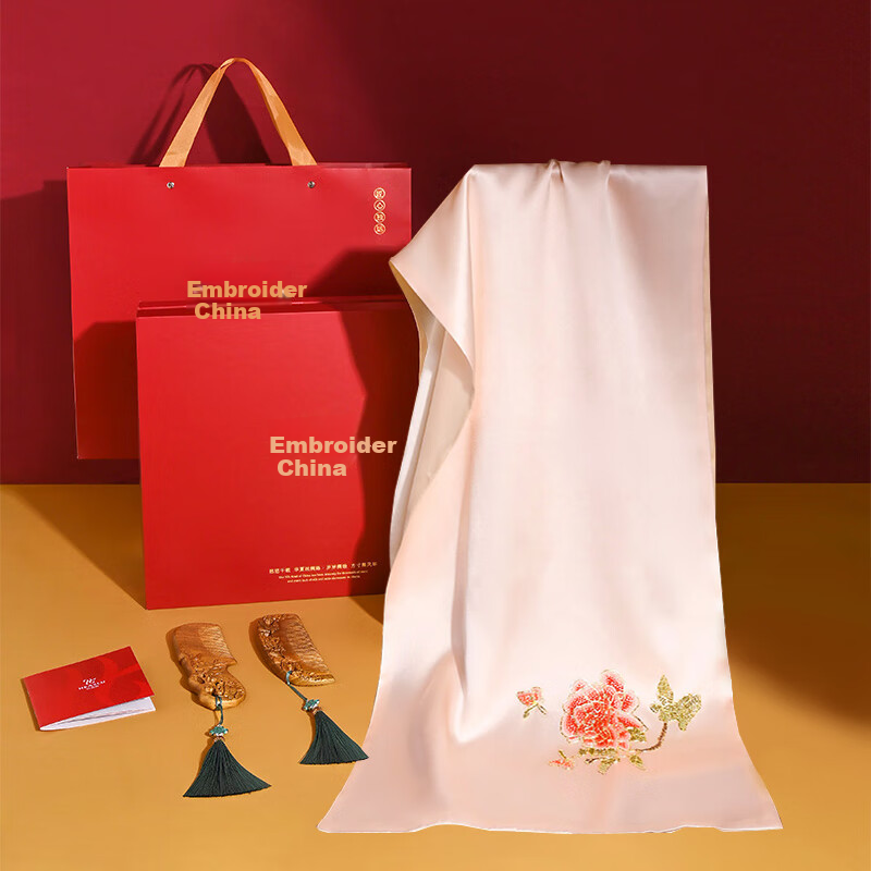 Hangsilu Silk Embroidery Scarf for Women with Carved Comb Set, Shawl, Birthday High-End Mid-Autumn Festival Gift for Mom 13