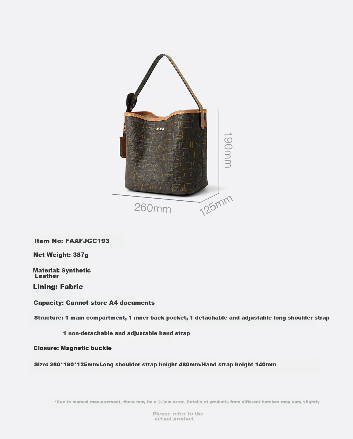 FION Women's Handbag, New Bear Series Fashion Bucket Bag, Simple Shoulder Bag, Birthday Gift 2