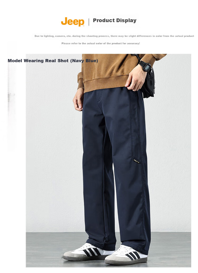 JEEP Casual Pants for Men, Spring And Summer Loose Cargo Pants, Men's Straight-Leg Sports Trousers, Navy Blue, 4XL 5