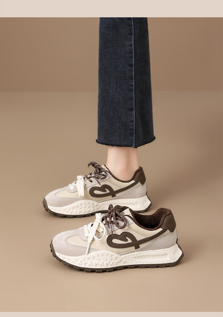 ZHR Fleece-lined German Shepherd Training Shoes Women Winter Warm Cotton Shoes Retro Versatile Thick-soled Women’s Shoes KS271A Brown Size 37 10