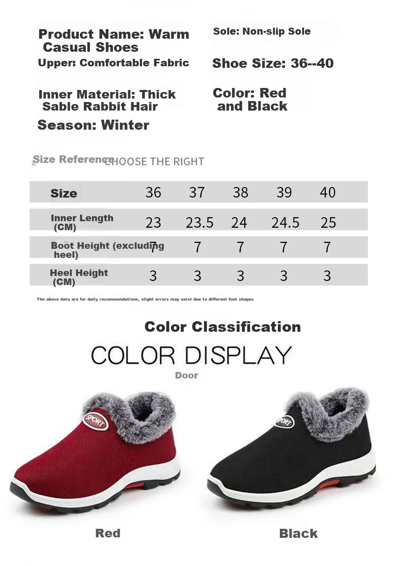 FOOTOPPO Slip-On Fleece-Lined Cotton Shoes for Women, Warm Winter Footwear for Elderly, Traditional Beijing-Style Cotton Shoes for Seniors, Comfortable Slippers for Older Wome 2