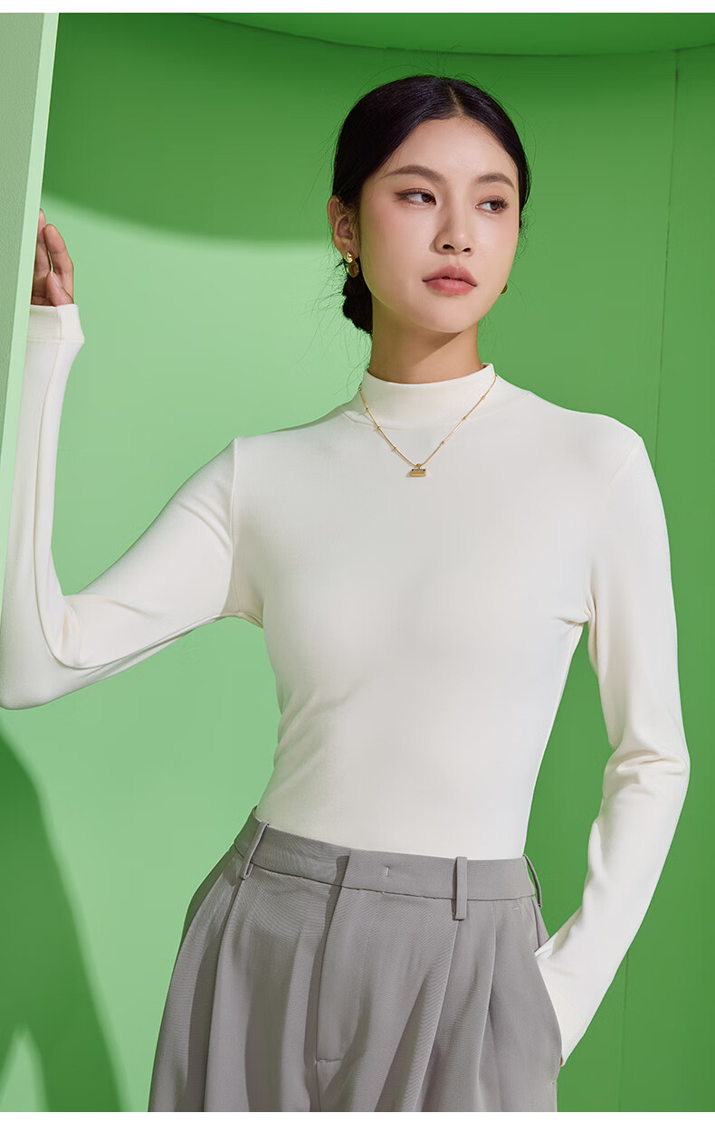 LangSha Women's Fashion Slim Fit Cashmere Crew Neck Base Layer Thin Soft Skin-Friendly Stretch Seamless Thermal Underwear 7
