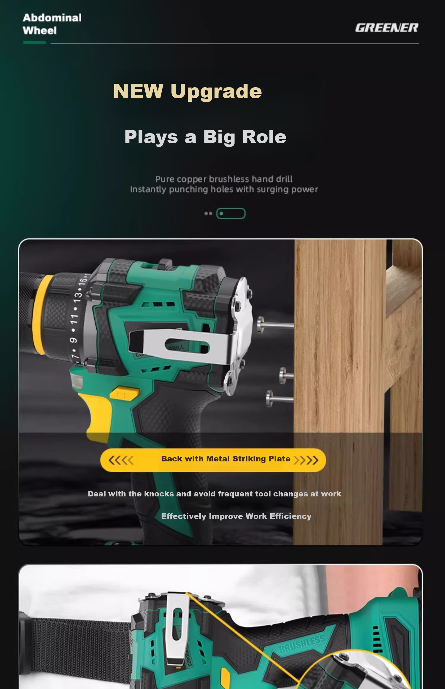 GREENER 21V Brushless Steel Cannon Lithium Drill, 55N.M Electric Drill, Rechargeable, Multi-Functional [Includes 27 Drill Bits] 5