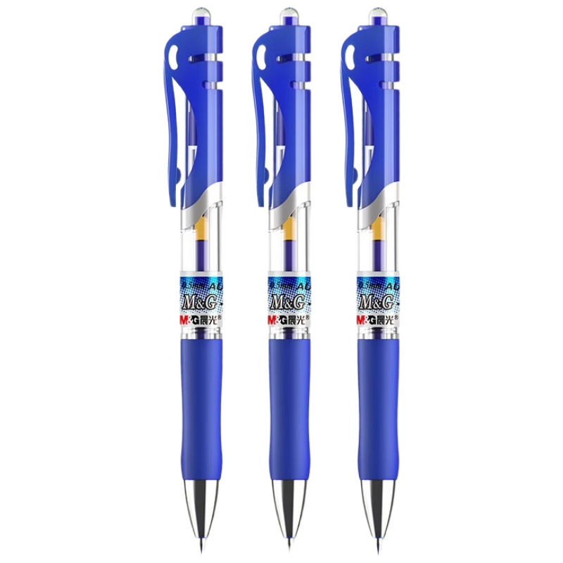 M&G K35 Retractable Gel Pen 0.5mm Blue Ink Student Signature Business Bullet Tip Doctor Prescription High-Quality Office Supplies 3-Pack