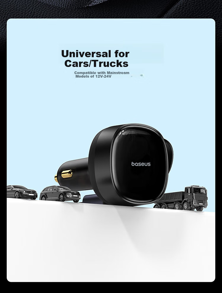 Baseus Car Charger And Cigarette Lighter Dual-Port Super Fast Charging Car Charger, Type-C with Built-In Cable, 60W 14