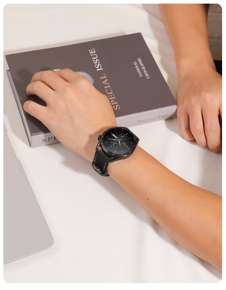 MSSM Suitable for Huawei Watch Strap, Compatible with Watch5/Gt5/Gt5pro/Gt4/Watch4pro/Gt3, Push-Button Buckle Genuine Leather Strap, 48/46 Dial - Elephant Gray 22MM 13