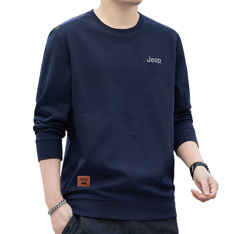JEEP Men's Sweatshirt, Spring And Autumn Trendy Loose Long-Sleeve T-Shirt, Men's Base Layer Clothing, Royal Blue, Size L