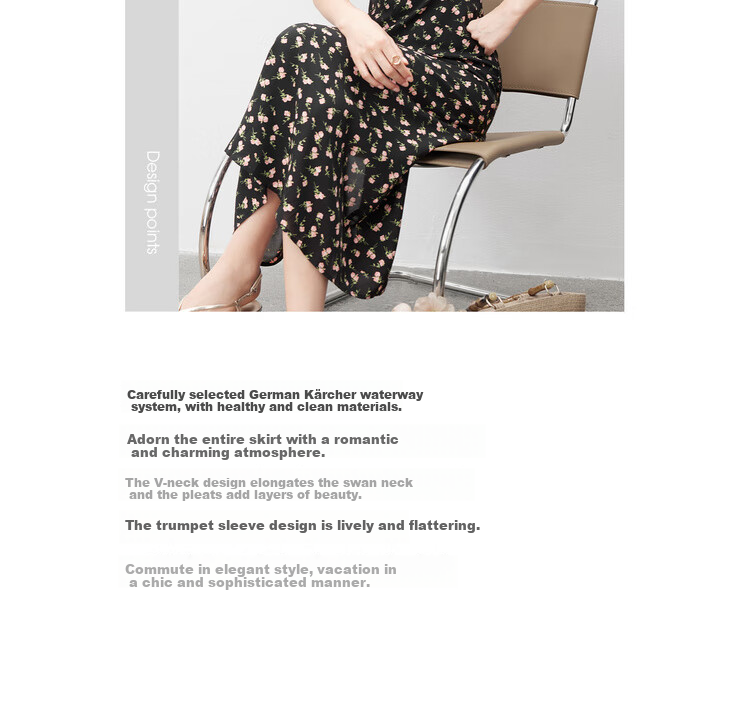 Sentubila V-Neck Trumpet Sleeve Floral Print Dress for Women, Summer Waist-Cinching Slimming A-Line Floral Dress, Romantic Mid-Length Dress with Rose Patter 3