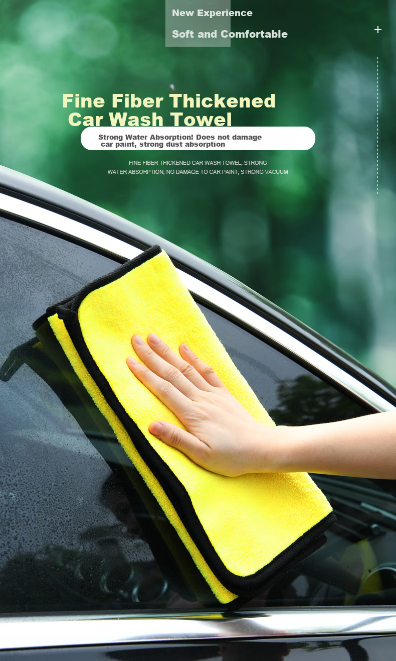 Huashi Car Wash Towel, Automotive Accessory Functional Item, Absorbent Thick Coral Fleece Car Cleaning Cloth, Lint-Free Glass Cleaning Tool for Vehicles, Gray Yellow Two-Pack 1