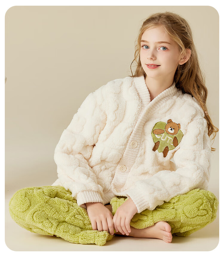 LangSha Fleece-Lined Thickened Flannel Children's Pajama Set Autumn Winter Boys Sleepwear Warm Clothes 18