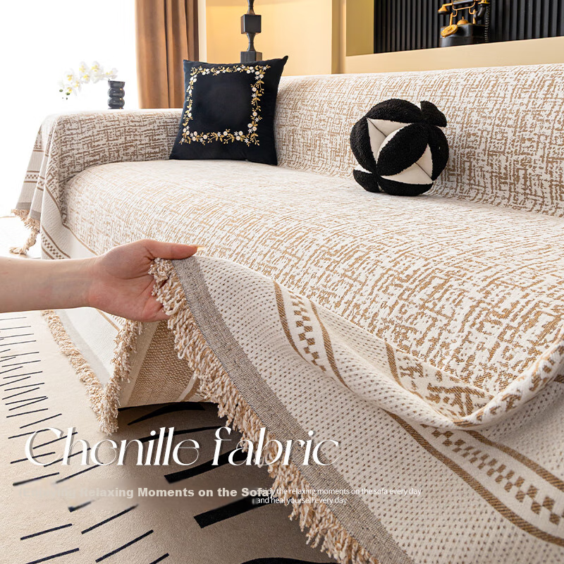 CHERISHES LIFE Sofa Cover, All-Season Chenille High-End Full Coverage Sofa Slipcover Throw Cushion, 180*340cm
