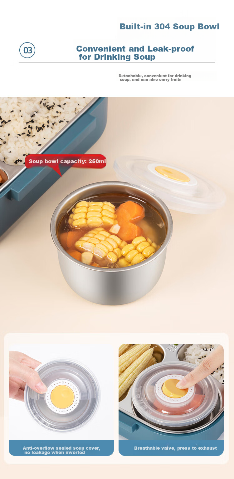 Maxcook 316L Stainless Steel Lunch Box, Microwave-Safe 4-Compartment Insulated Student Lunch Box with Utensils And Bag MCFT5845 8