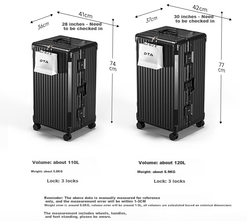 DTA Luggage, Large Capacity Suitcase for Men And Women, Carry-On Trolley Case, Student Password Lock Suitcase, Classic Black, 26 Inches 5