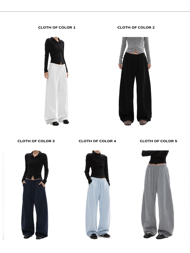 ICH MODE Women's American Style Casual Pants Spring Autumn New Sports Sweatpants Loose Straight-Leg Versatile Wide-Leg Pants Black L 2