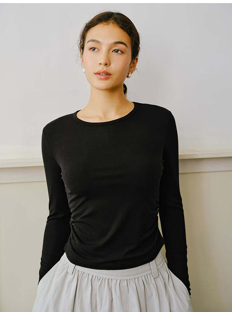 Semir Women's Long-Sleeve T-Shirt, Slim-Fit, Heat-Generating, Fleece-Lined, Solid Color, Thin Top, 109725101010 10