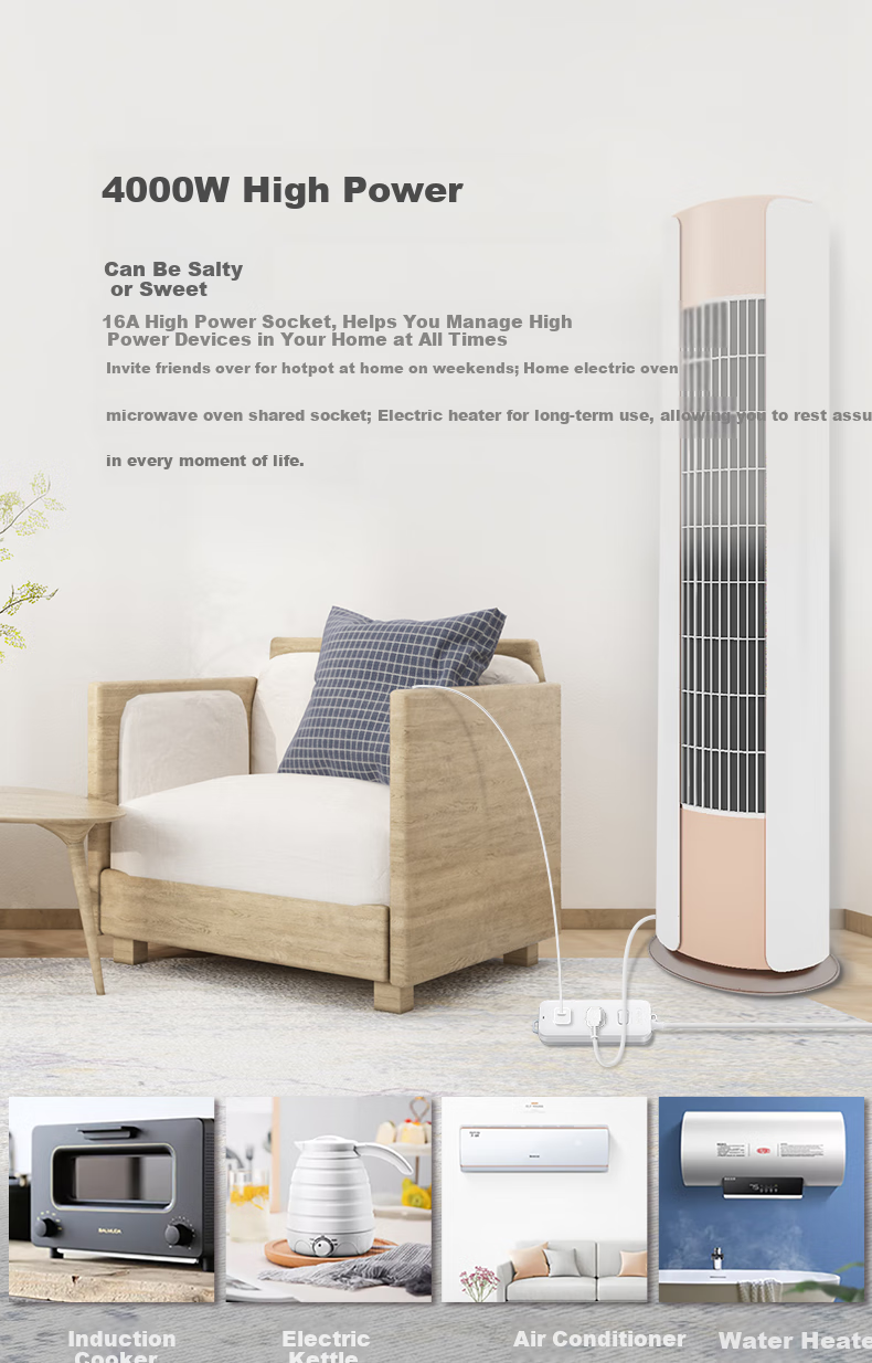DELIXI 16A High-Power Air Conditioner Socket with 3C Certification, Power Strip with Switch/Power Bar/Extension Cord, 1 Master Switch, Total Length 0.8 Meters 4