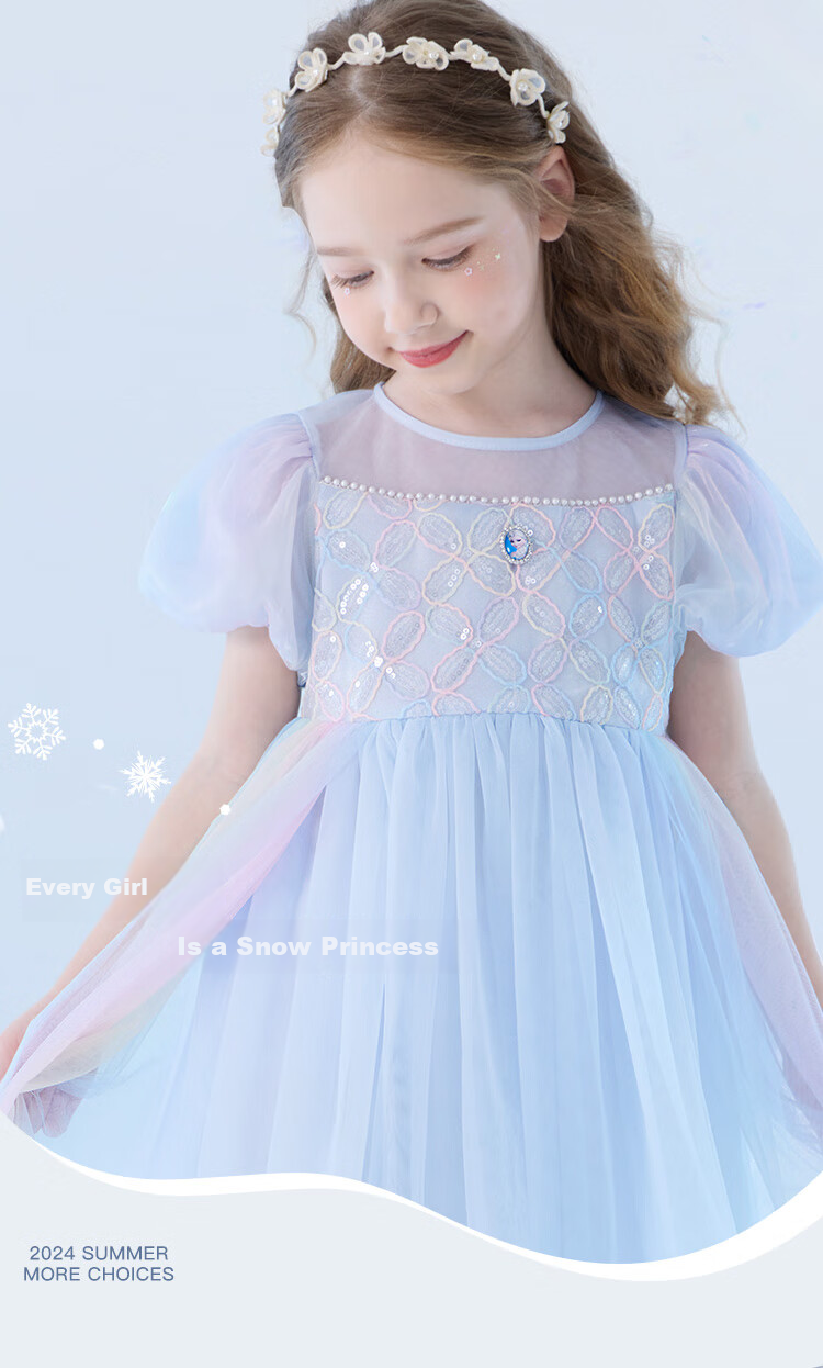 Disney Girls' Dress, Children's Summer Dress, New Elsa Princess Dress, Stylish Puffy Tulle Skirt, 84016 Blue, Size 110 1