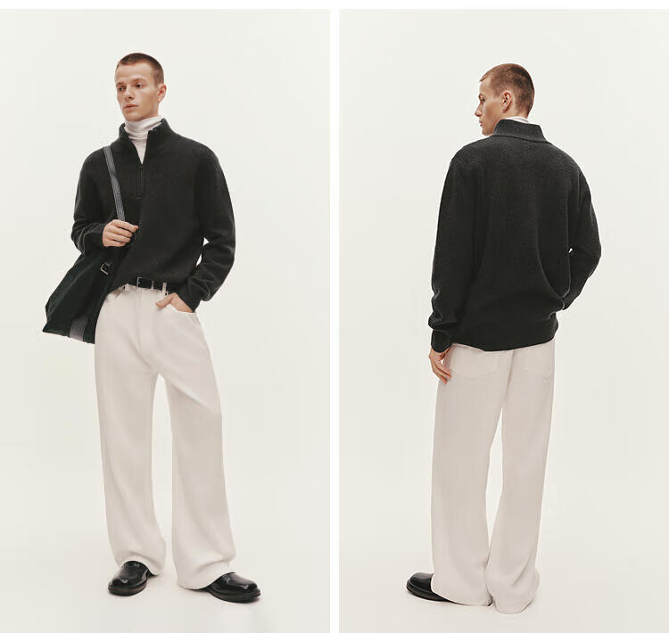 Semir Wang Anyu Same Style Senrou Wool Blend Men's Half-Placket High Neck Knit Sweater Wool 25% Sweater 109725107105 5