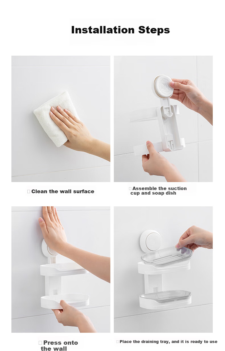 Taili [Best-Selling No.1] Wall-Mounted Soap Dish, Bathroom Suction Cup Holder, No-Drill Storage Rack with Drainage, Double-Layer 11