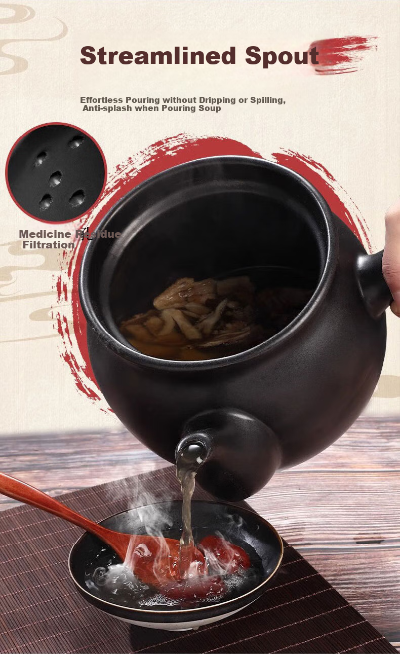 JIWUSENLIN Ceramic Sand Pot for Frying Medicinal Herbs, Heat-Resistant Traditional Chinese Medicine Pot, Health-Preserving Stew Pot, Herbal Medicine Cooking Pot, Home-Use Sand Pot, 2 Liters 7