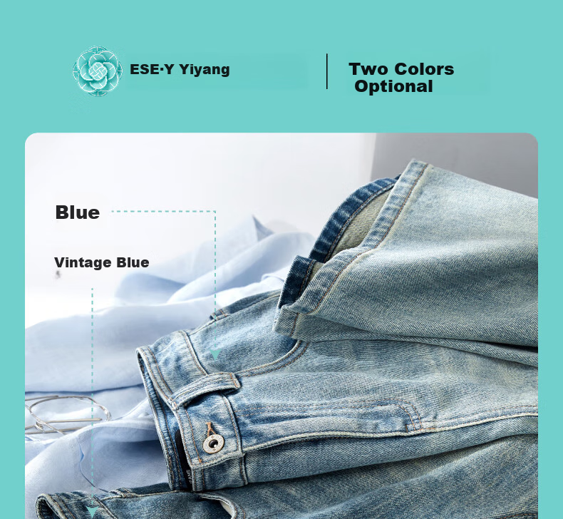 ESE-Y Straight-Leg Jeans for Women, New Spring 2025 Wide-Leg Trousers, Vintage Blue, Size 25 14