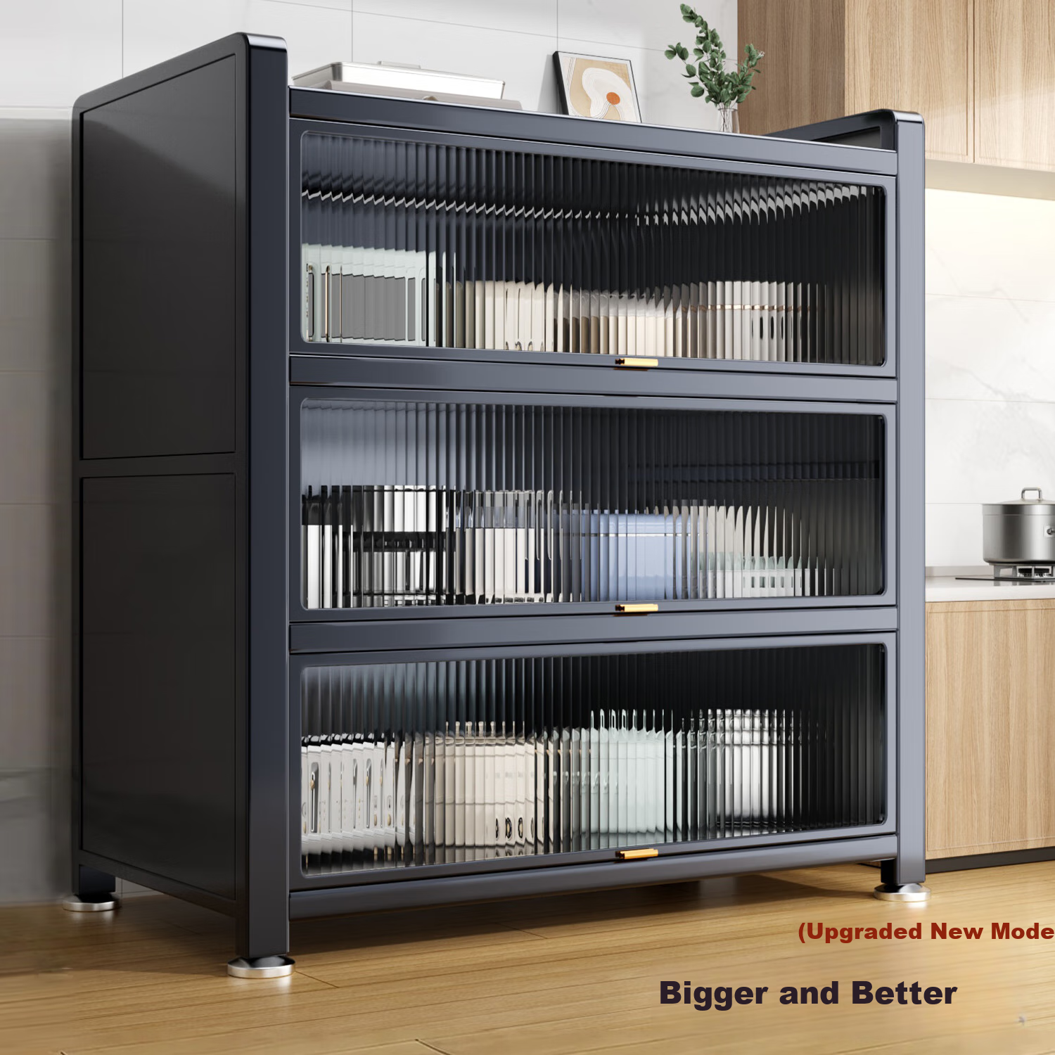 Jiabangshou Kitchen Utensil Storage Rack, Floor-Standing Multi-Layer Household Microwave Oven Shelf, Storage Cabinet, Dish Cabinet, Storage Cabinet, 4 Layers