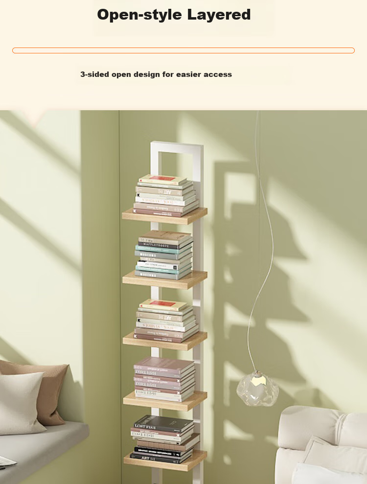 Anerya Invisible Bookshelf, Floor-Standing Wall-Mounted Living Room Corner Shelf, Narrow Gap Storage Rack for Small Books, 6 Tiers 5