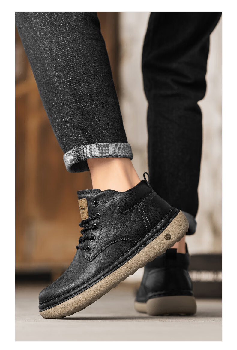 G.N.Shi Jia Men's Martin Boots Autumn Winter New Fashion Retro Work Shoes Casual Mid-top Lace-up Leather Shoes for Men 5