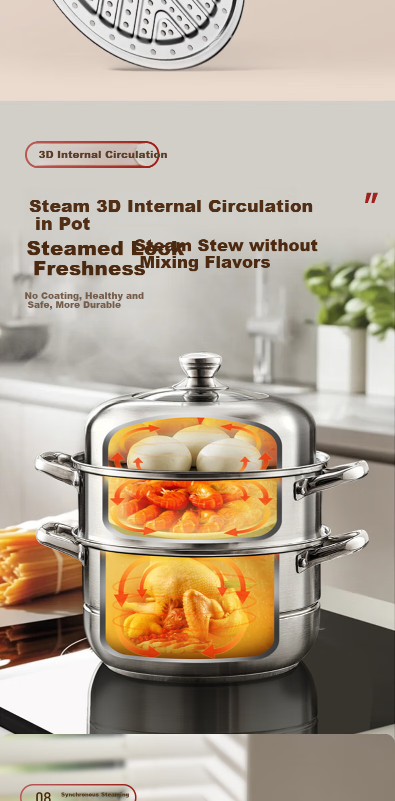 ASD Steamer Pot, 304 Stainless Steel, Three-Layer, for Home Use, Steaming And Cooking Soup Pot, Large Capacity 30CM Double-Layer Steamer, Compatible with Gas Stoves, G3 Model 12
