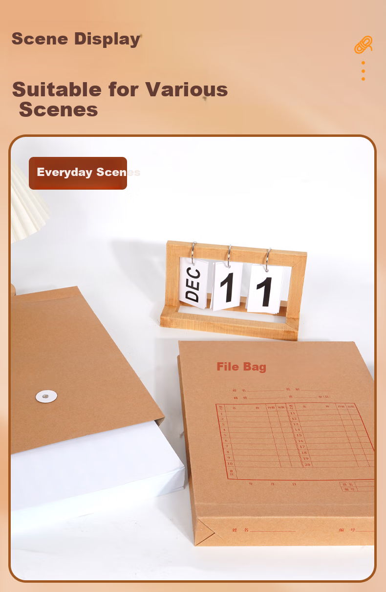 SIMAA 50 A4 Mixed Pulp 150g Kraft Paper File Folders, 3cm Side Width Document Envelopes, File Protection Receipt Storage, Office Supplies, PP411 6