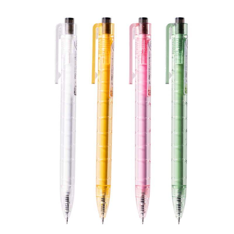 Deli Yuanqi Forest Co-Branded Eco-Friendly Retractable Gel Pen, 0.5mm Double Ball ST Tip, Student Exam Pen, Office Signing Pen, Black, 4 Pens/box XL003