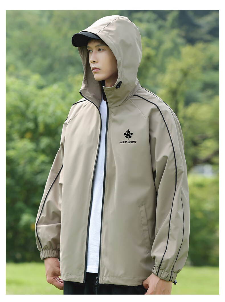 JEEP SPIRIT Men's Hooded Jacket Spring Autumn Outdoor Casual Windproof Sportswear Top 6