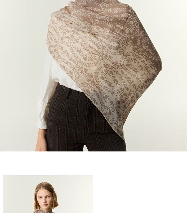 ELLE [Gift Box Set] 100% Pure Wool Women's Scarf Shawl Printed Gift for Mom Girlfriend 2