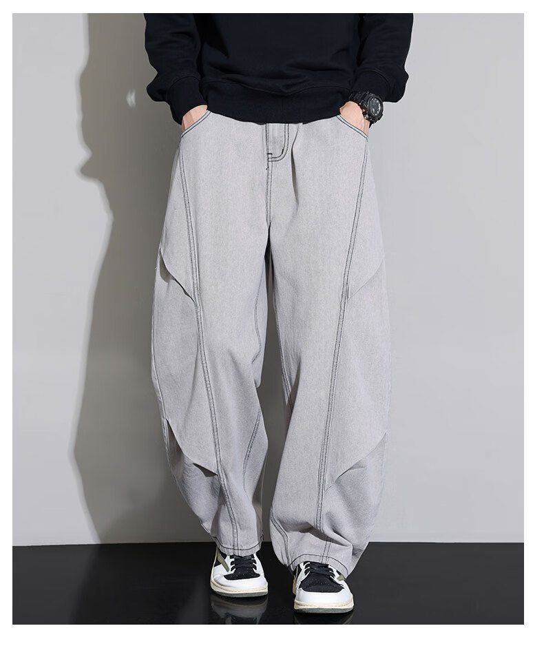 Top Youth Men's Jeans Autumn Winter Trendy Vintage Straight Leg Cargo Pants Plus Size Loose Casual Pants Blue L 12