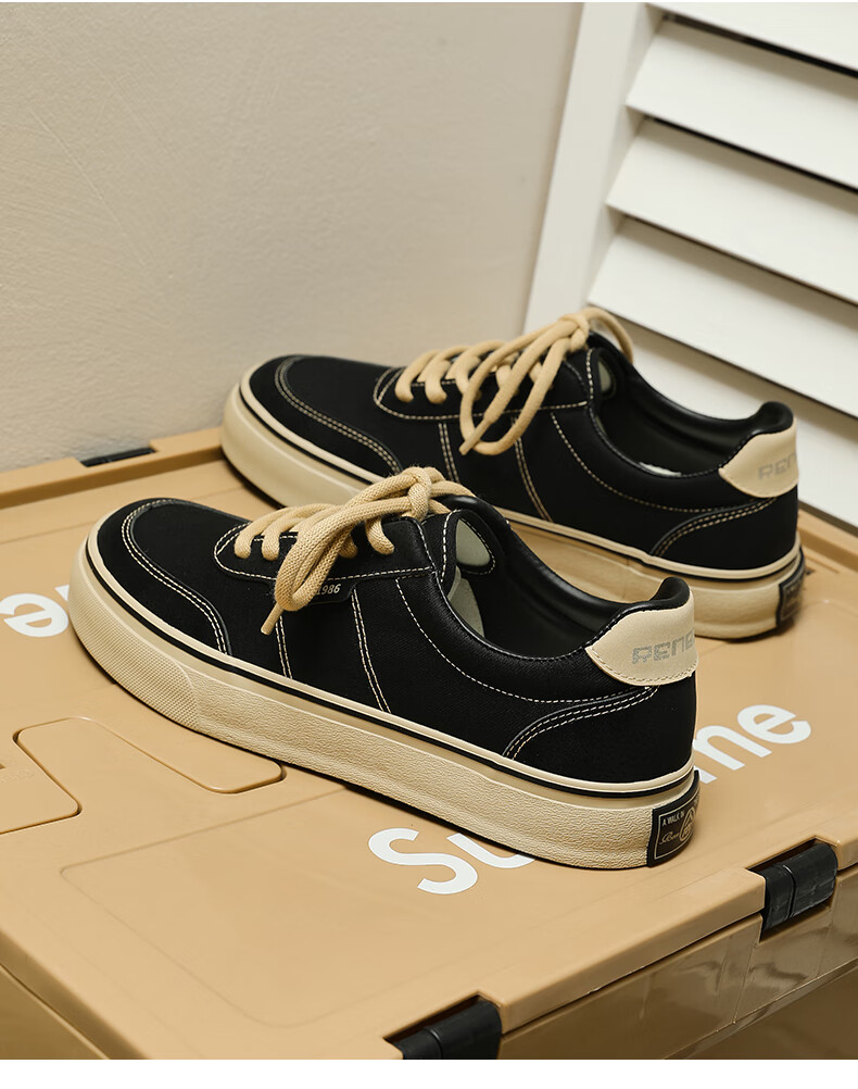 Renben Spring And Autumn Retro Canvas Shoes, Versatile Classic Sneakers for Men, Korean Style Trendy Men's Shoes, Black, Size 41 11