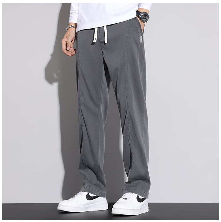 Pierre Cardin Men's Spring Summer Trendy Loose Straight Casual Pants Men's Lyocell Tencel Long Pants Beige M 5