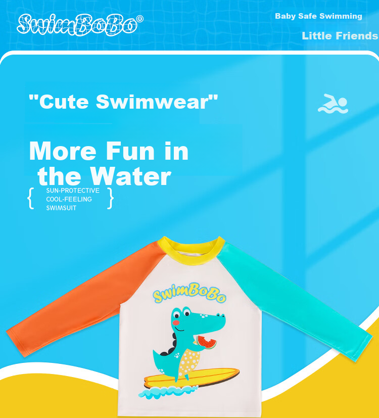 Swimbobo Children's Swimwear, Boys' Two-Piece Swimsuit, Beginner Swimming Gear, Cartoon Crocodile Design, Long-Sleeve Two-Piece Swimsuit, Size 90 1