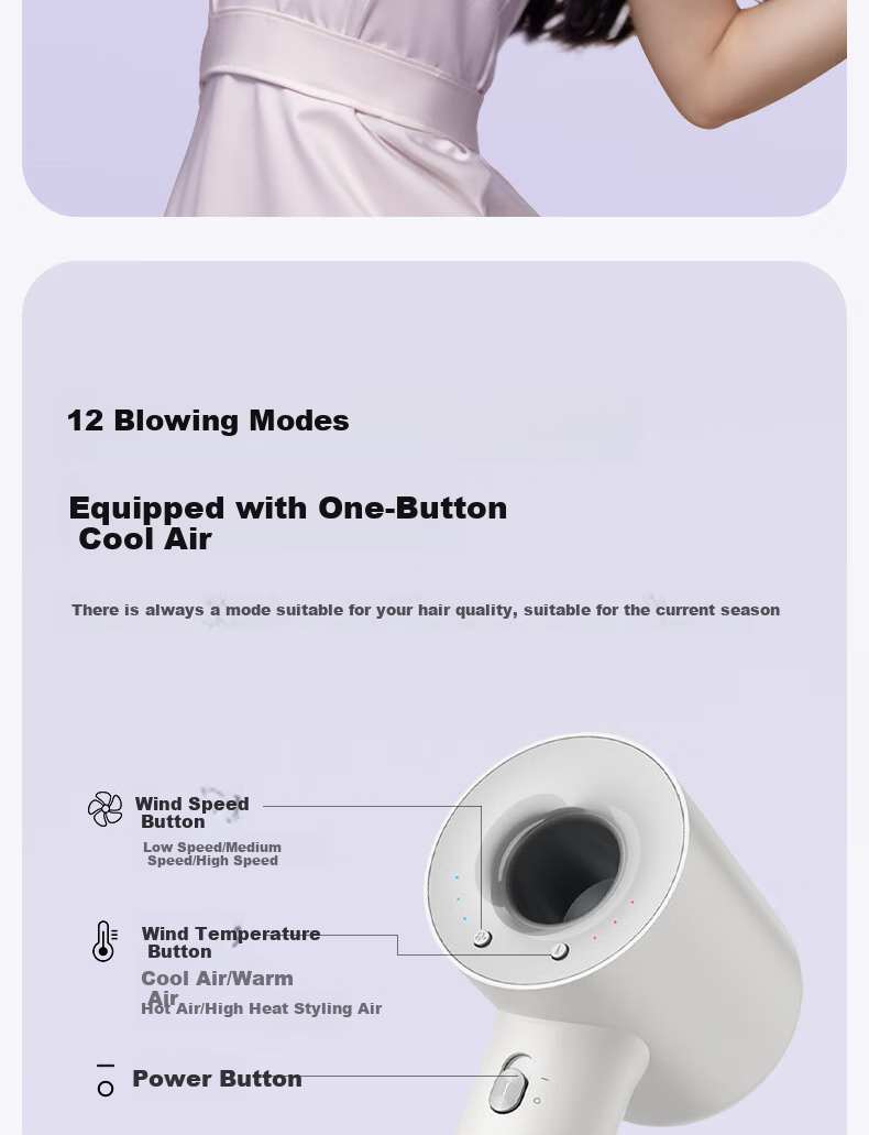 AUX Hair Dryer for Home Use, High-Speed Negative Ion Hair Protection, Quick-Drying, Powerful Airflow, Hair Dryer for Men And Women, High-Power Non-Damaging Hair, Hollow Bladeless Electric Hair Dryer, Girlfriend Gift 12