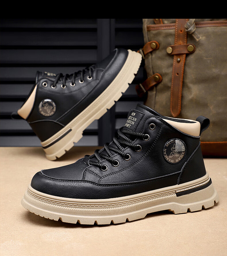 MEXICAN Autumn Winter Warm Men's Martin Boots Work Shoes Casual Snow Boots Black Fleece Lined Size 41 9