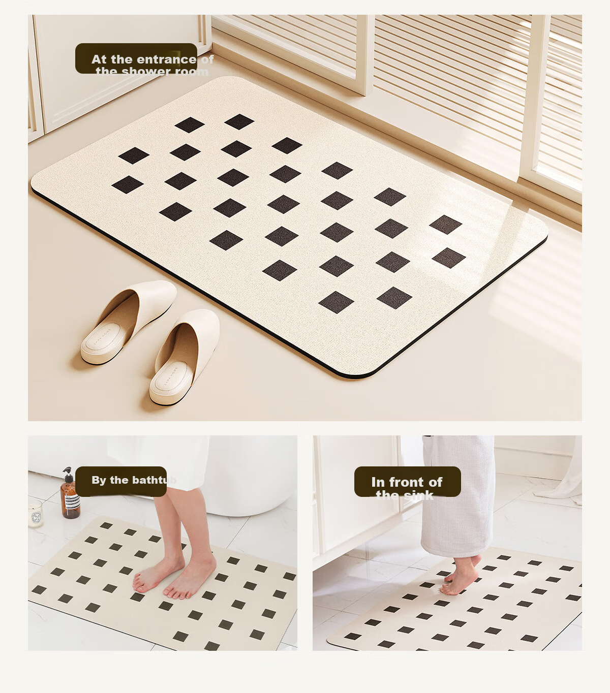 Shengwaluding Bathroom Mat, Water Barrier Non-Slip Thickened Foot Mat, Washroom Entrance Absorbent Floor Mat Carpet Upgraded Version 40*60cm 13