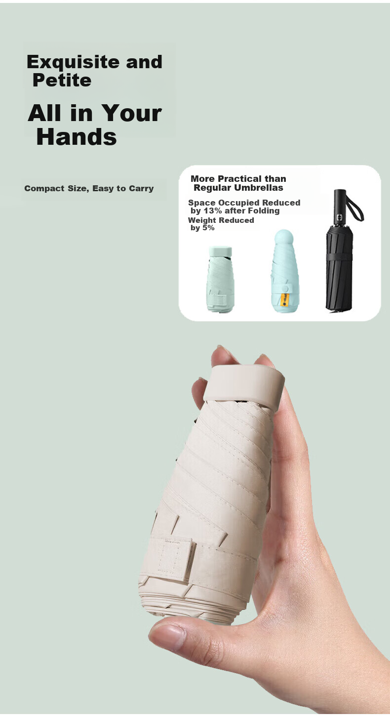 Meebordi UV Protection Folding Umbrella for Women, Dual-Use for Sun And Rain, Compact Mini Sun Protection Umbrella with Capsule Design, Portable Gift for Girlfriend 3