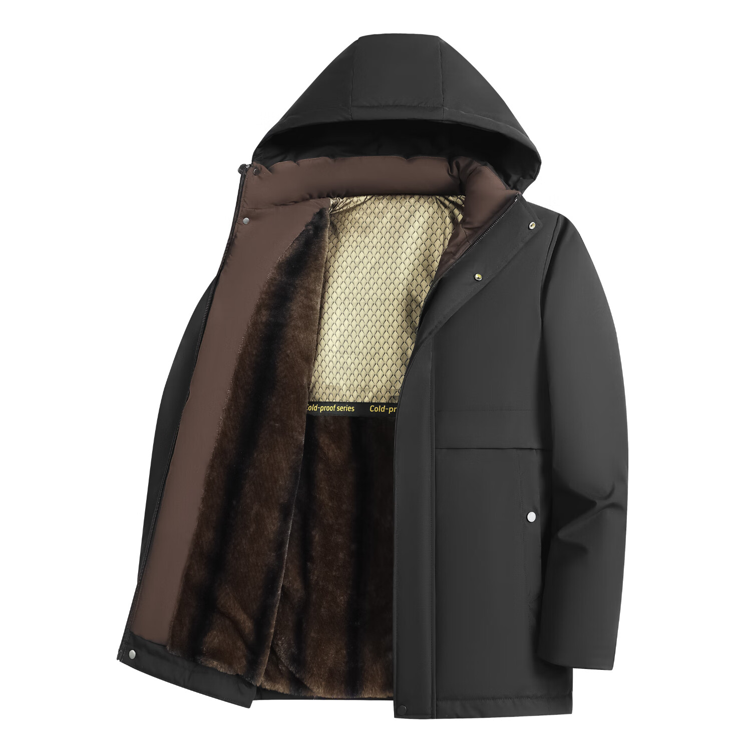 ROMON Men's Cotton Padded Parka Winter Jacket Fleece Lined Thickened Warm Coat for Middle-aged and Elderly ZH3236 Black 2XL